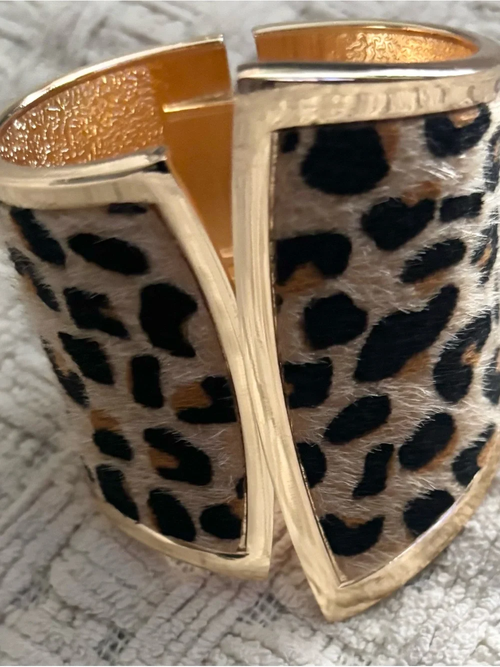 eye candy Leopard Print Gold Hinged Cuff Bracelet